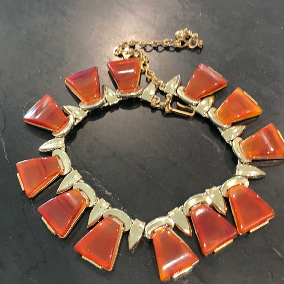 Vintage Charel Lucite Red Orange Choker Necklace - Picture 1 of 10